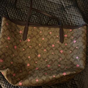 Coach Brown Tote with Pink Star Accents